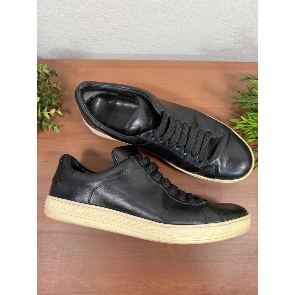Tom Ford Mens Black Leather Low Top Sneakers Size 10
